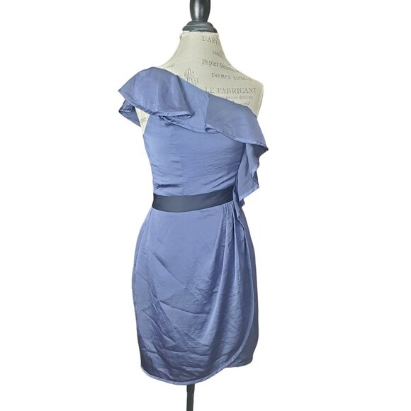 BCBGGENERATION Womens Dress Size 6 One Shoulder Ruffle Blue Smoke Side Zip Short - Picture 6 of 8